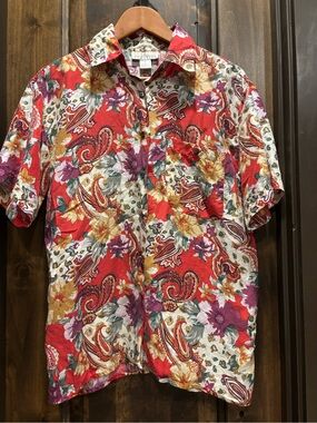 Vintage Ivy Club Classics 100% silk short-sleeve button-down shirt